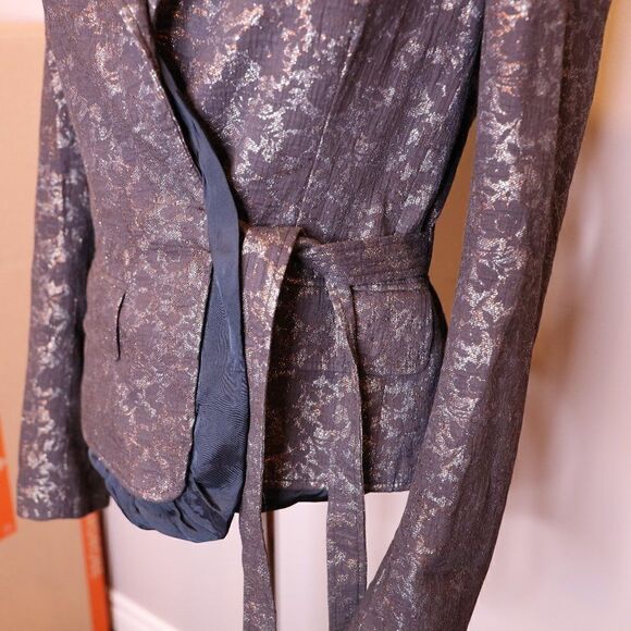 Dries Van Noten Brocade Floral Silk Blend Metallic Wrap/Tie Blazer Sz 8 - Picture 5 of 8